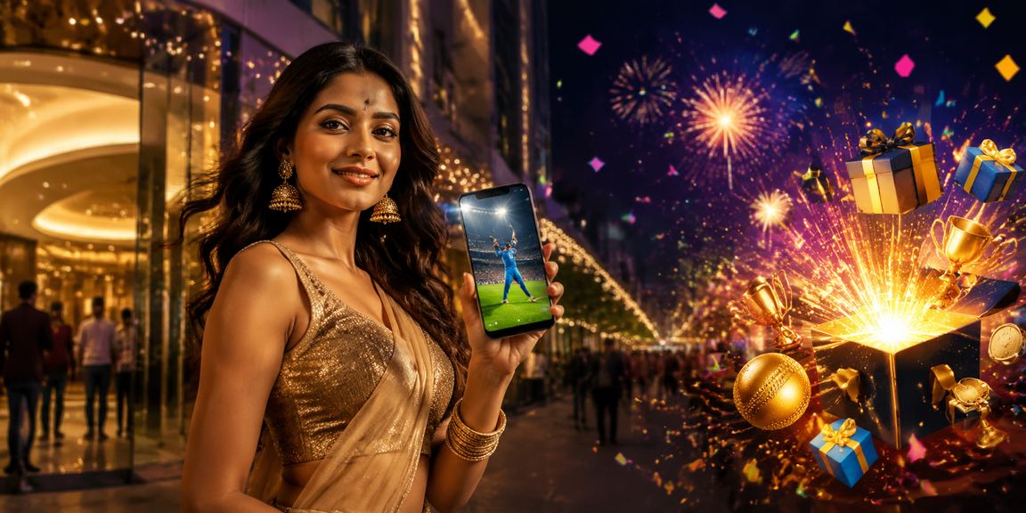 Night market scene with mobile slots gaming in India